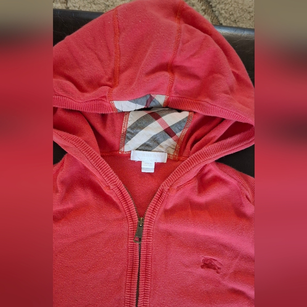 Burberry Kids Red Hooded Zip Up Sweashirt Girls Size 12 Years - Picture 2 of 10